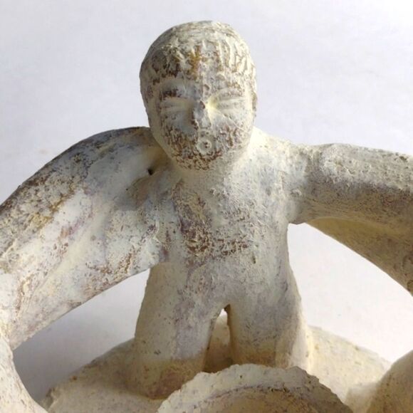 Vintage 90s Y2K White Terracotta Aztec Mayan 7" Circle of Friends Candle Holder - Picture 6 of 6